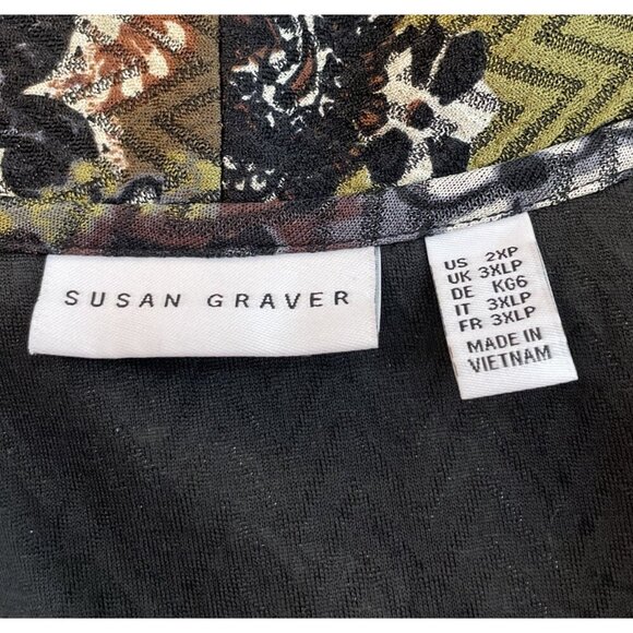 Susan Graver Size 2XP Knit Open Cardigan Brown Green Paisley Floral Resort - Picture 4 of 5